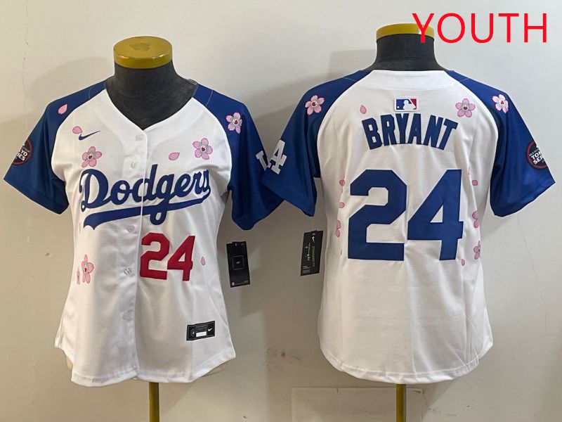 Youth Los Angeles Dodgers #24 Bryant White Blue Sakura Edition 2025 Nike MLB Jersey style 12